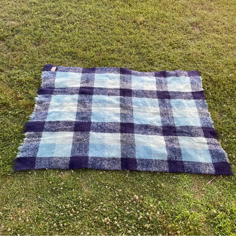 GLEN CREE Vintage Mohair Wool Plaid Throw Blanket